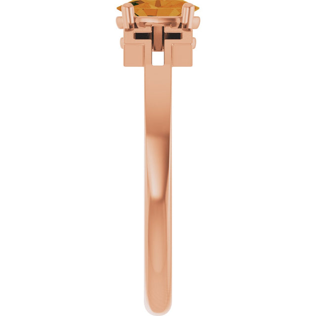 14K Gold Oval Natural Citrine Youth Cross Ring - Rose Gold - view 9