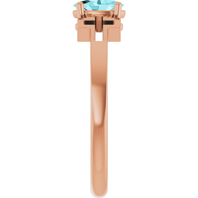 14K Gold Oval Natural Blue Zircon Youth Cross Ring - Rose Gold - view 9