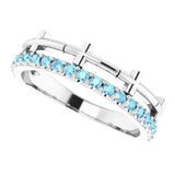 Platinum Round Natural Aquamarine Stackable Cross Ring - view 10