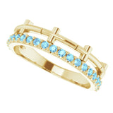 14K Gold Round Natural Aquamarine Stackable Cross Ring - Yellow Gold - view 10