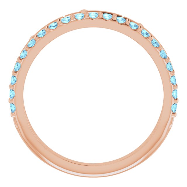 14K Gold Round Natural Aquamarine Stackable Cross Ring - Rose Gold - view 7