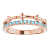 14K Gold Round Natural Aquamarine Stackable Cross Ring - Rose Gold - view 8