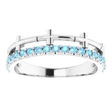 Platinum Round Natural Aquamarine Stackable Cross Ring - view 8