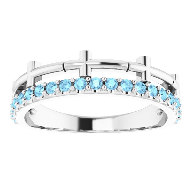 Platinum Round Natural Aquamarine Stackable Cross Ring - view 8