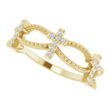 14K Gold Round Natural Diamond Accented Stackable Cross Ring – 1mm Stones - Yellow Gold - view 10