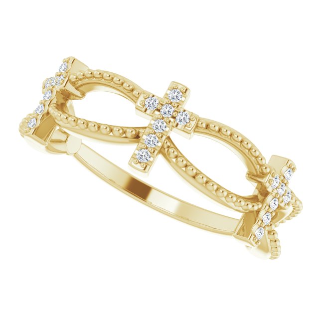 14K Gold Round Natural Diamond Accented Stackable Cross Ring – 1mm Stones - Yellow Gold - view 10