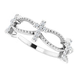 14K Gold Round Natural Diamond Accented Stackable Cross Ring – 1mm Stones - White Gold - view 10
