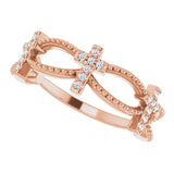 14K Gold Round Natural Diamond Accented Stackable Cross Ring – 1mm Stones - Rose Gold - view 10