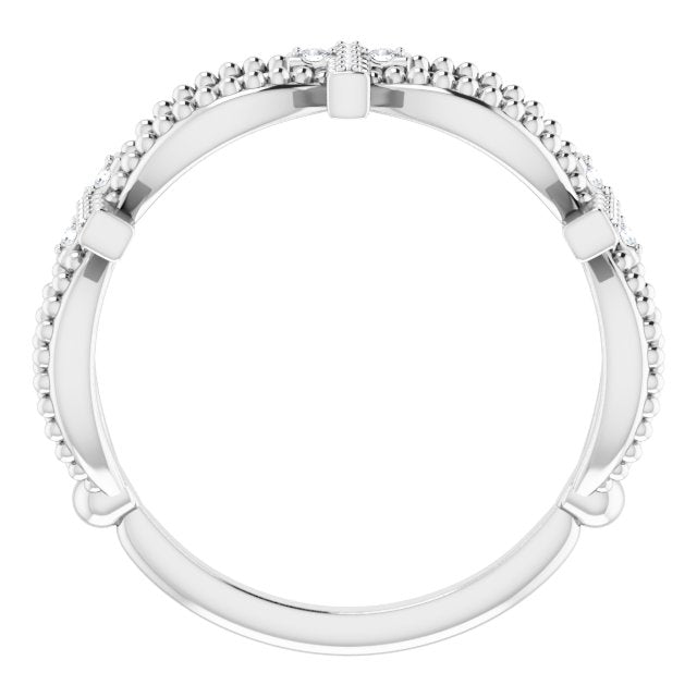 14K Gold Round Natural Diamond Accented Stackable Cross Ring – 1mm Stones - White Gold - view 7