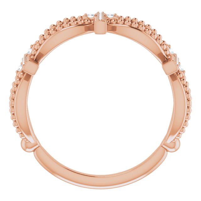 14K Gold Round Natural Diamond Accented Stackable Cross Ring – 1mm Stones - Rose Gold - view 7