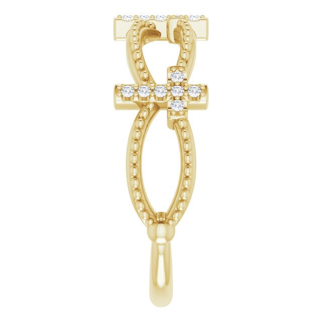 14K Gold Round Natural Diamond Accented Stackable Cross Ring – 1mm Stones - Yellow Gold - view 9