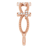 14K Gold Round Natural Diamond Accented Stackable Cross Ring – 1mm Stones - Rose Gold - view 9