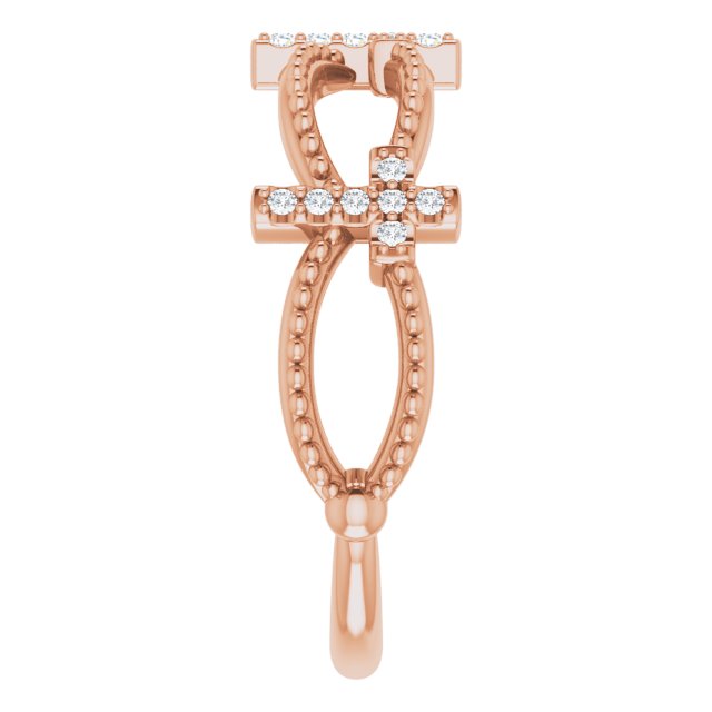 14K Gold Round Natural Diamond Accented Stackable Cross Ring – 1mm Stones - Rose Gold - view 9