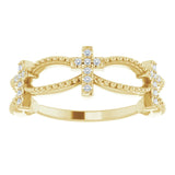 14K Gold Round Natural Diamond Accented Stackable Cross Ring – 1mm Stones - Yellow Gold - view 8