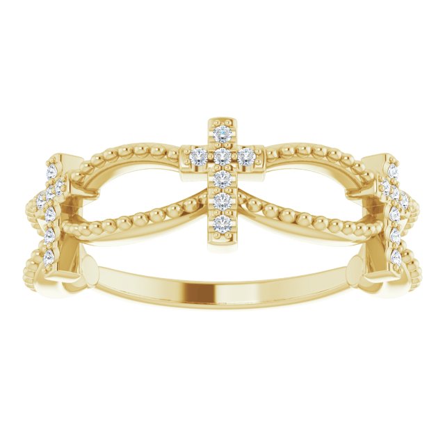 14K Gold Round Natural Diamond Accented Stackable Cross Ring – 1mm Stones - Yellow Gold - view 8