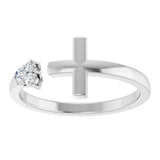 14K Gold Round Natural Diamond Accented Negative Space Cross Ring - White Gold - view 8