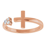 14K Gold Round Natural Diamond Accented Negative Space Cross Ring - Rose Gold - view 8