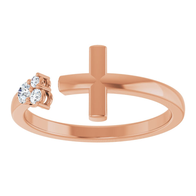 14K Gold Round Natural Diamond Accented Negative Space Cross Ring - Rose Gold - view 8