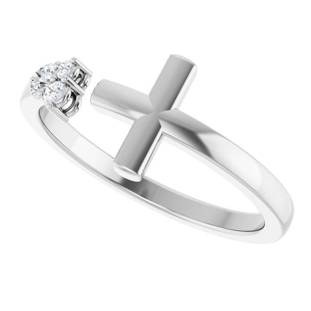Platinum Round Natural Diamond Accented Negative Space Cross Ring - view 10