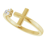 14K Gold Round Natural Diamond Accented Negative Space Cross Ring - Yellow Gold - view 10