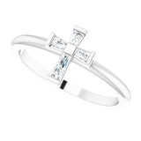 Platinum Tapered Baguette Natural Diamond Accented Stackable Cross Ring - view 10