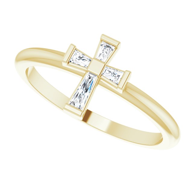 14K Gold Tapered Baguette Natural Diamond Accented Stackable Cross Ring - Yellow Gold - view 10