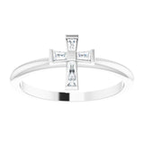 Platinum Tapered Baguette Natural Diamond Accented Stackable Cross Ring - view 8