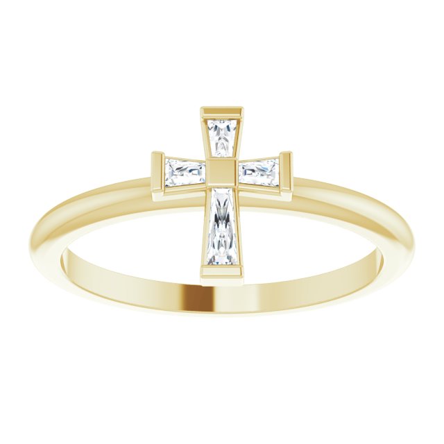 14K Gold Tapered Baguette Natural Diamond Accented Stackable Cross Ring - Yellow Gold - view 8