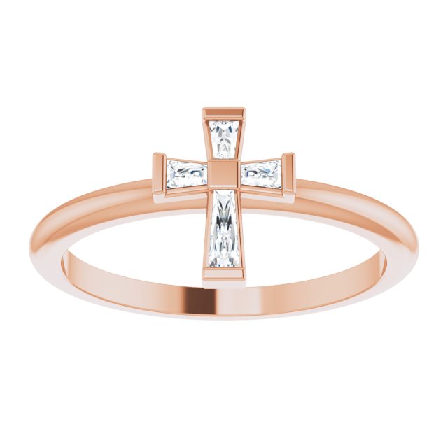 14K Gold Tapered Baguette Natural Diamond Accented Stackable Cross Ring - Rose Gold - view 8