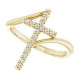 14K Gold Round Natural Diamond Accented Cross Bypass Ring - Yellow Gold - view 15