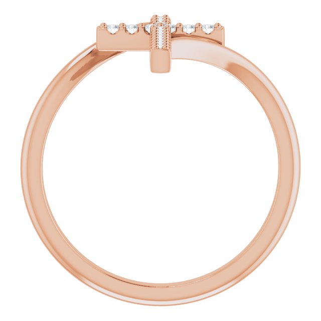 14K Gold Round Natural Diamond Accented Cross Bypass Ring - Rose Gold - view 12