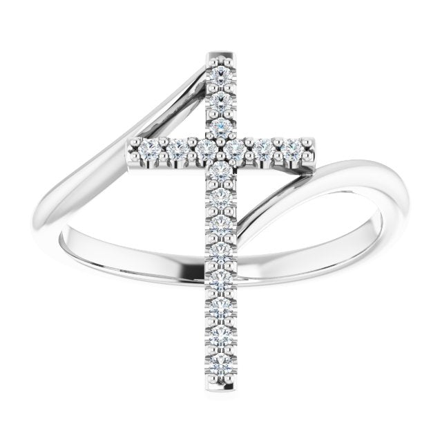 Platinum Round Natural Diamond Accented Cross Bypass Ring - view 13