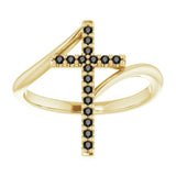 14K Gold Round Natural Black Diamond Accented Cross Bypass Ring - Yellow Gold - view 13