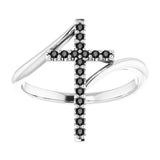 Platinum Round Natural Black Diamond Accented Cross Bypass Ring - view 13