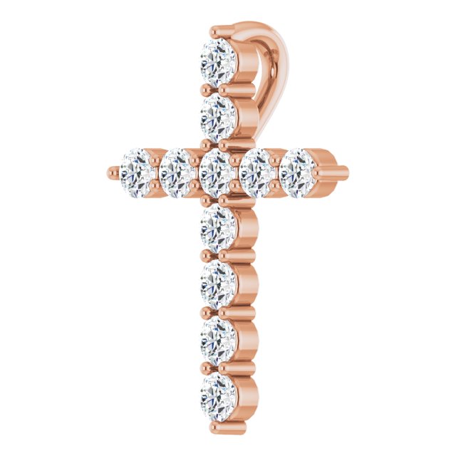 14K Gold Round Lab-Grown Diamond Accented Cross Necklace or Pendant – up to 1/6 CTW - Rose Gold - view 11