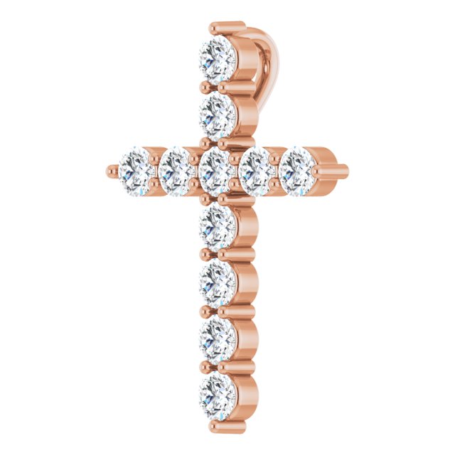 14K Gold Round Lab-Grown Diamond Accented Cross Necklace or Pendant – up to 1/6 CTW - Rose Gold - view 11