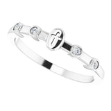 14K Gold Round Natural Diamond Stackable Cross Ring - White Gold - view 10