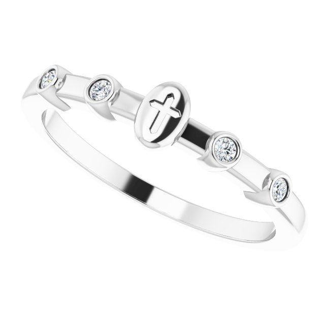 14K Gold Round Natural Diamond Stackable Cross Ring - White Gold - view 10