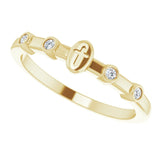 14K Gold Round Natural Diamond Stackable Cross Ring - Yellow Gold - view 10
