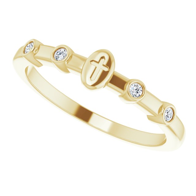 14K Gold Round Natural Diamond Stackable Cross Ring - Yellow Gold - view 10