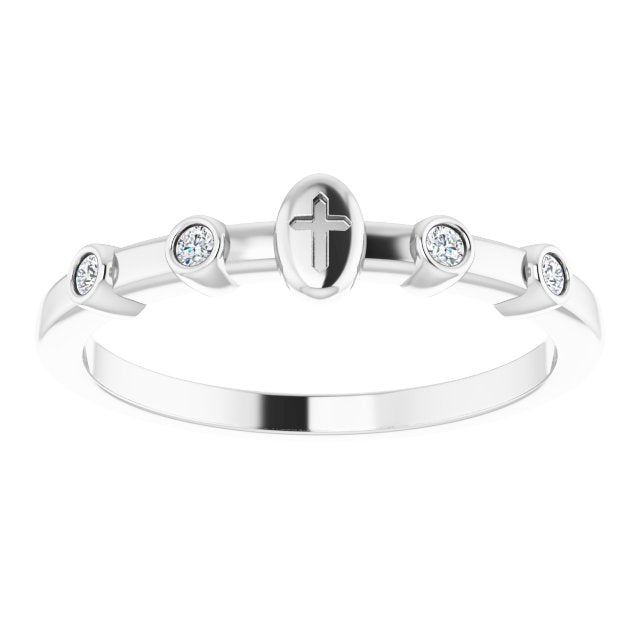 14K Gold Round Natural Diamond Stackable Cross Ring - White Gold - view 8