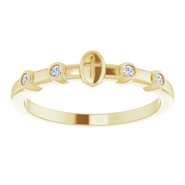 14K Gold Round Natural Diamond Stackable Cross Ring - Yellow Gold - view 8