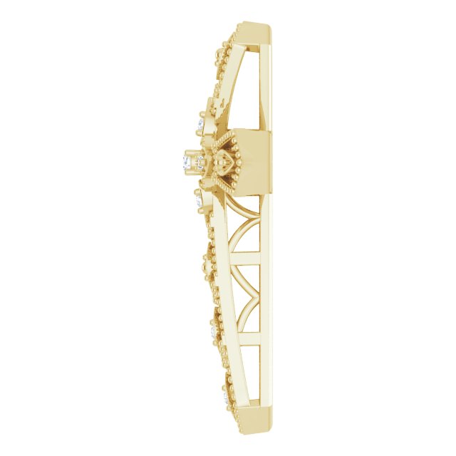 14K Gold Round Natural Diamond Milgrain Cross Pendant - Yellow Gold - view 6