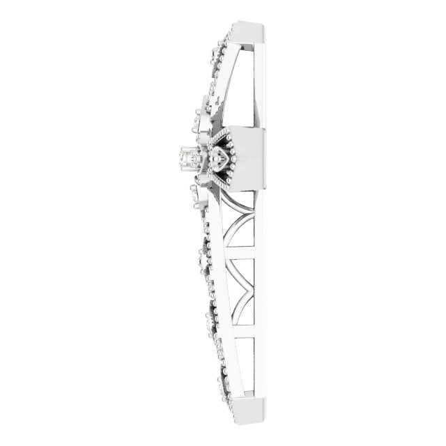 14K Gold Round Natural Diamond Milgrain Cross Pendant - White Gold - view 6