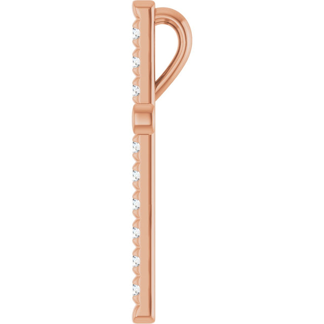 14K Gold Round Natural Diamond French-Set Cross Necklace or Pendant - Rose Gold - view 8