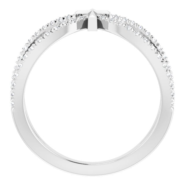 14K Gold Round Natural Diamond French-Set Cross Ring - White Gold - view 7