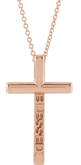 14K Gold Blessed Cross Necklace or Pendant - Rose Gold