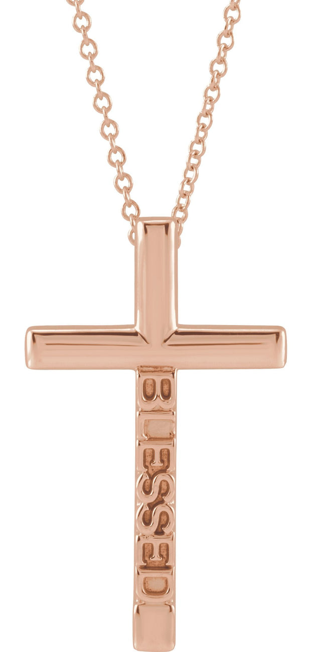 14K Gold Blessed Cross Necklace or Pendant - Rose Gold