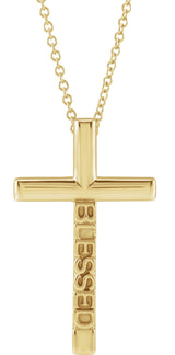 14K Gold Blessed Cross Necklace or Pendant - Yellow Gold