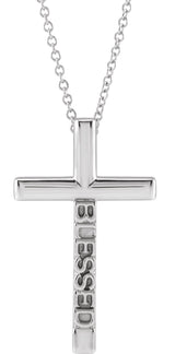 14K Gold Blessed Cross Necklace or Pendant - White Gold